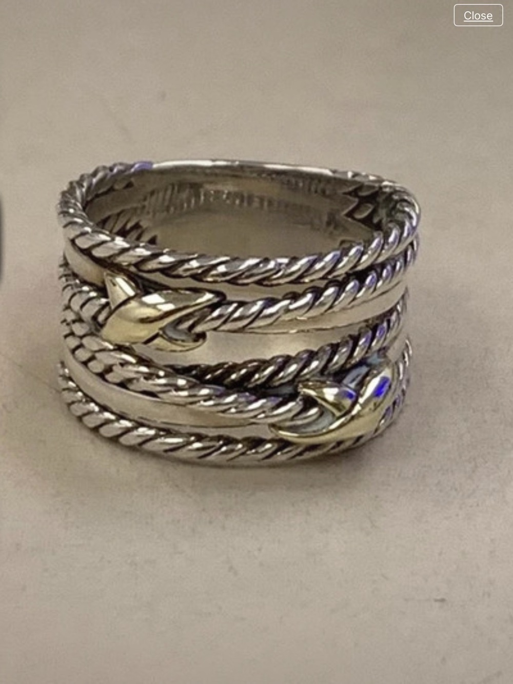 David Yurman Sterling Sterling Two-Tone Rope Stack Ring - Silver and Gold 6